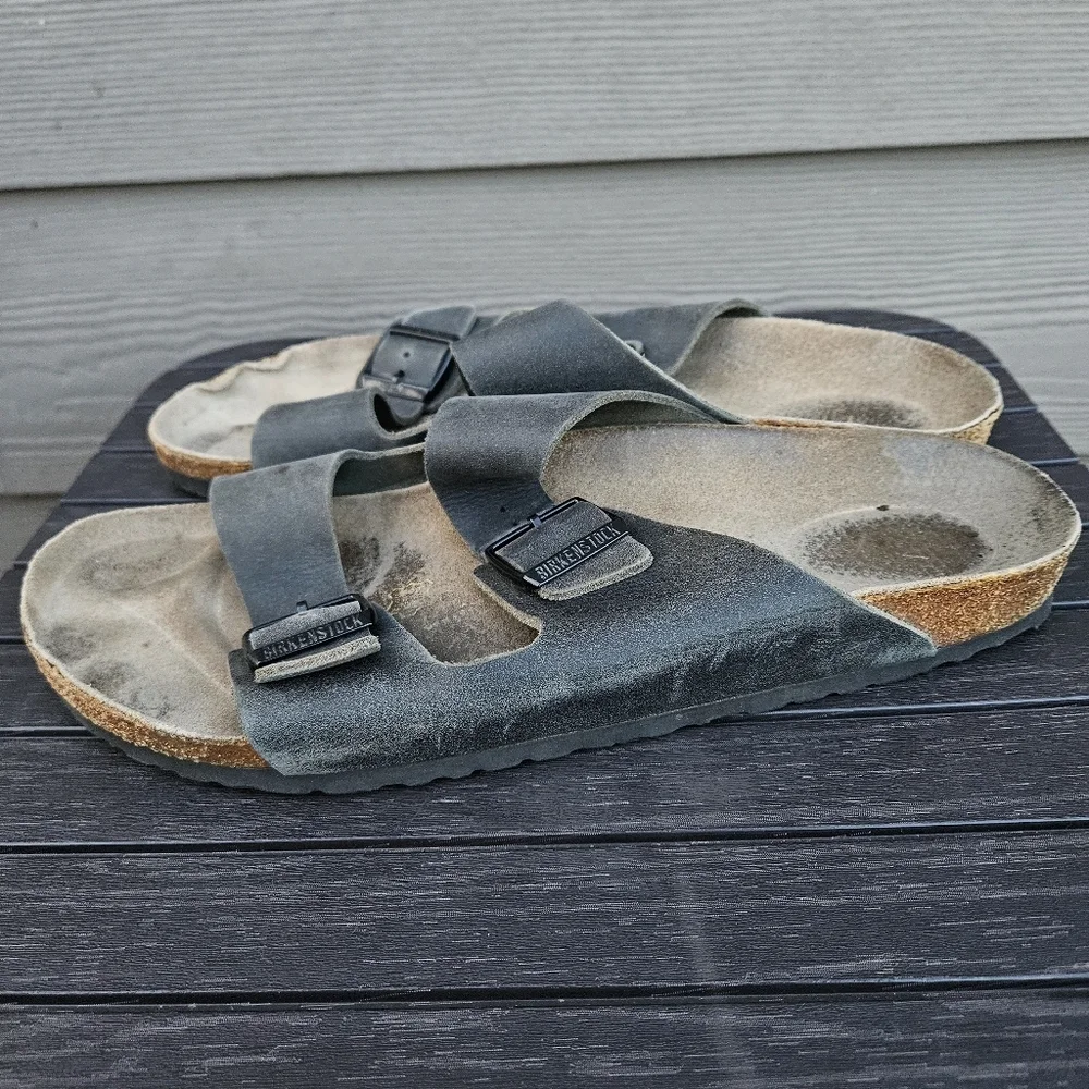 Birkenstock Arizona Sandals Mens Faded Black Leather Shoes EU 46 US 13 - 13.5